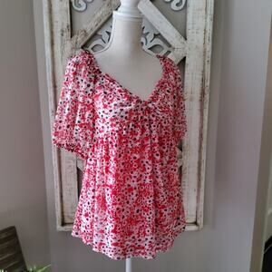 Skye’s The Limit Short Sleeve Smocked Babydoll Top Blouse Floral Daisy Flowers